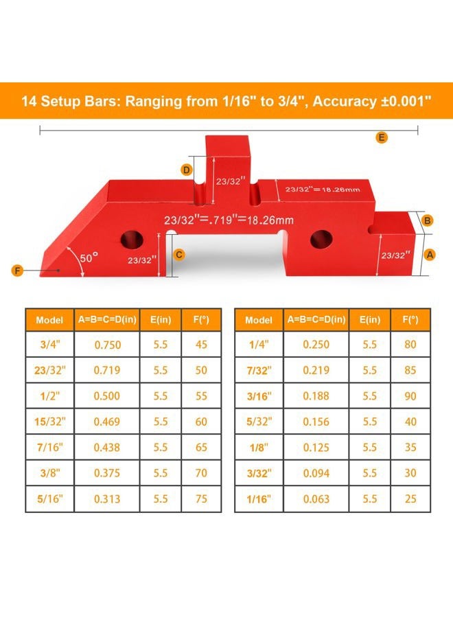 Comfylichi Table Setup Blocks for Woodworking, 14pcs Aluminum Alloy Precision Set up Bars, Precision Height, Depth, Angle & Fence Alignment Gauge Set - Router and Saw Accessories with Storage Case - Image 2