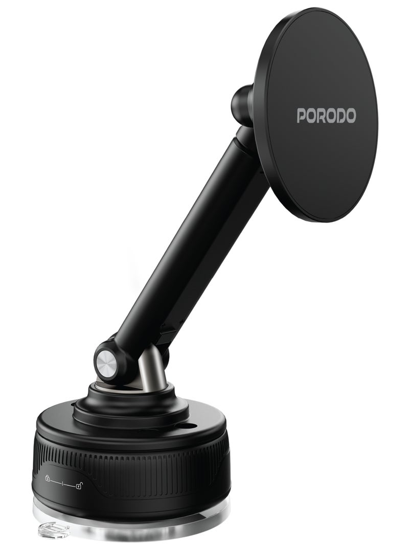 porodo MagExtend MagSafe Phone Holder with Vacuum Suction & Powerful Magnetic Hold / Adjustable Viewing Angle / 185mm Extended Arm / Secure Adhesive Car Mount / Adhesive Base Grip For All Smartphones - Black - Image 1