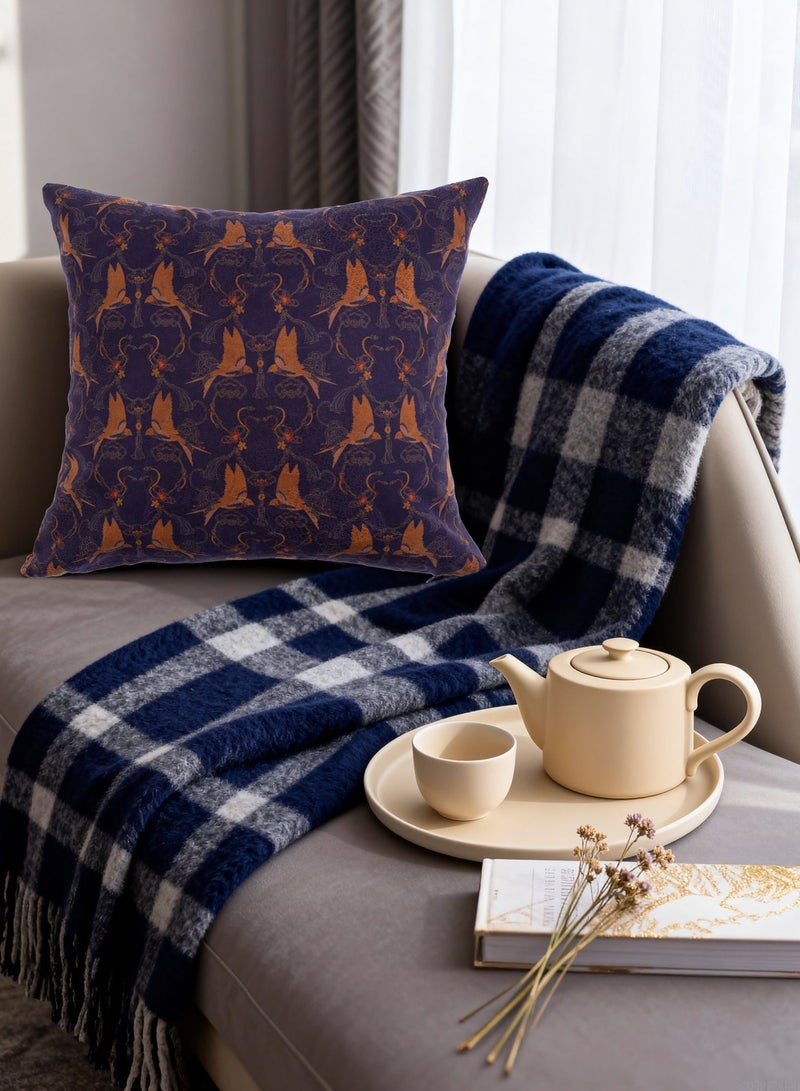 Ivory Embroidered Arabic Style Cushion Cover - Luxury Pillow Cover from Silk Brocade 45x45cm for Majlis, Living Room & Sofa) & 100% Pure Mulberry Silk Pillow Cover in Navy Blue - Exquisite Mythical Bird & Oriental Art Pattern, Luxury for Majlis Decor, 45x45cm Bundle - Image 3