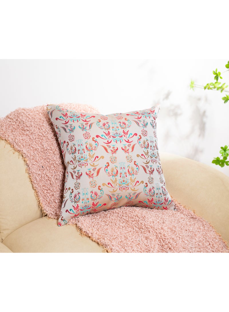 غلاف وسادة حريري مطرز يدوياً بتصميم عربي ٤٥ × ٤٥ سم - غطاء وسادة فاخر من حرير التوت الخالص ١٠٠٪ للمقاعد العربية (المجلس) والصالة والمعيشة - أزرق نيلي وعاجي (عرض مجموعة) - Image 3