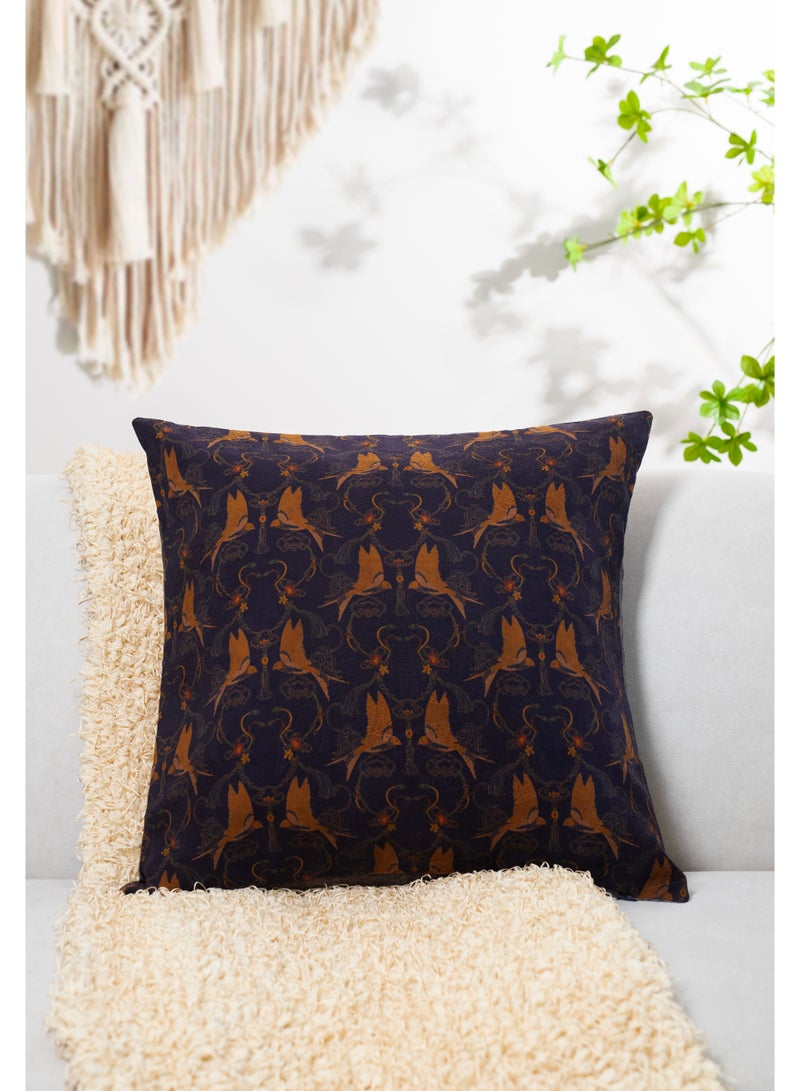 غلاف وسادة حريري مطرز يدوياً بتصميم عربي ٤٥ × ٤٥ سم - غطاء وسادة فاخر من حرير التوت الخالص ١٠٠٪ للمقاعد العربية (المجلس) والصالة والمعيشة - أزرق نيلي وعاجي (عرض مجموعة) - Image 4