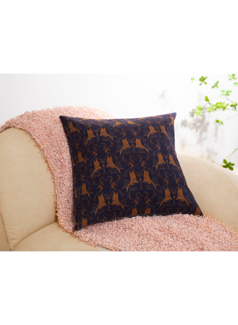 غلاف وسادة حريري مطرز يدوياً بتصميم عربي ٤٥ × ٤٥ سم - غطاء وسادة فاخر من حرير التوت الخالص ١٠٠٪ للمقاعد العربية (المجلس) والصالة والمعيشة - أزرق نيلي وعاجي (عرض مجموعة) - Image 5