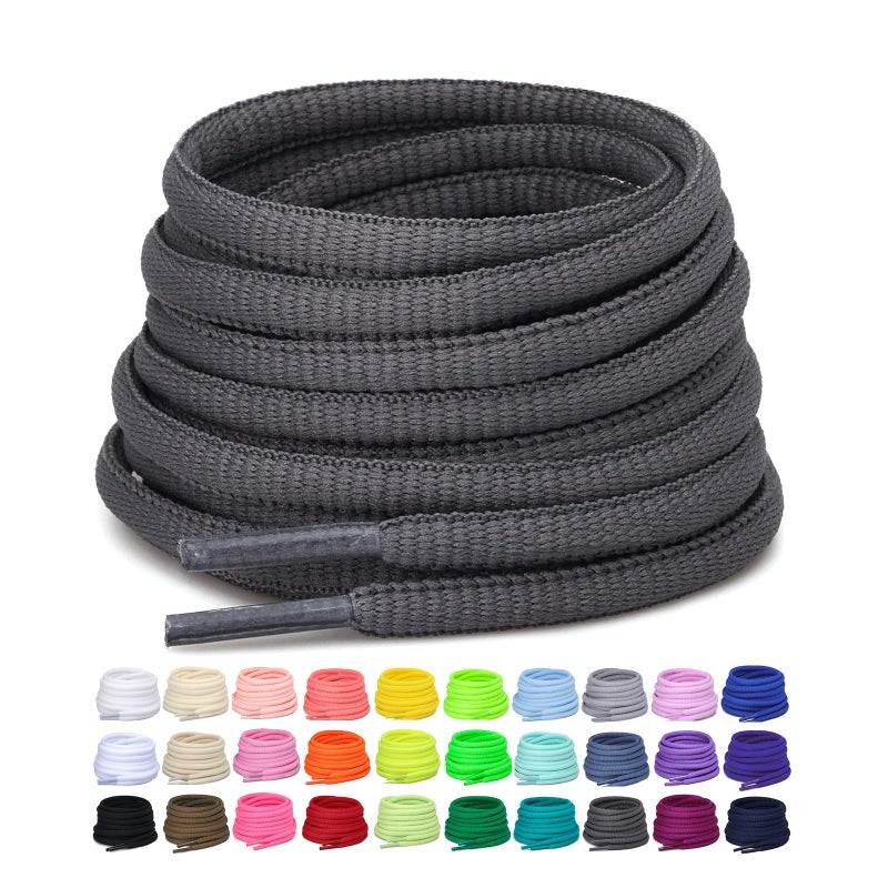 Puzeam 2 Pairs Oval Athletic Shoelaces 33 Colors 1/4" Half Round Shoe Laces for Sneakers - Dark Gray 80 - Image 1