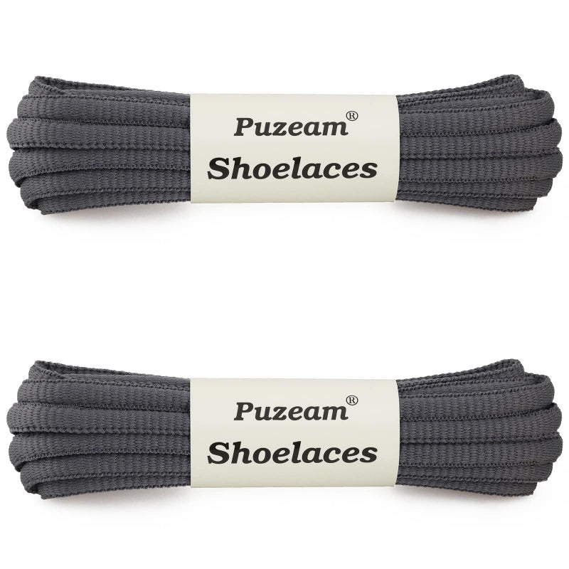 Puzeam 2 Pairs Oval Athletic Shoelaces 33 Colors 1/4" Half Round Shoe Laces for Sneakers - Dark Gray 80 - Image 2