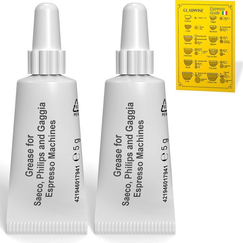 Gladwise Espresso Machine Grease 2 PACK Coffee oil 5g Tube for all Saeco Phillips and Gaggia Expresso Machines HD8869 Maintenance Kit for Cleaning and Lubricant