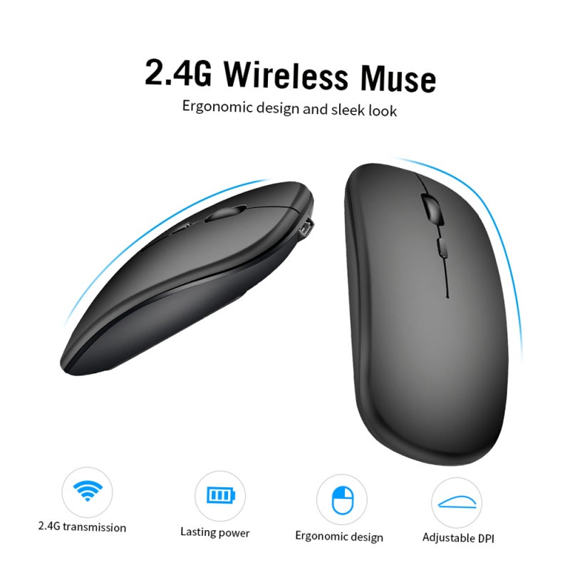 2.4G Wireless Ultra-thin Silent Mouse - 10m/33ft Receiving Distance 3-Gear DPI Up To 1600 DPI Rechargeable White Mouse for Office Use - Image 2