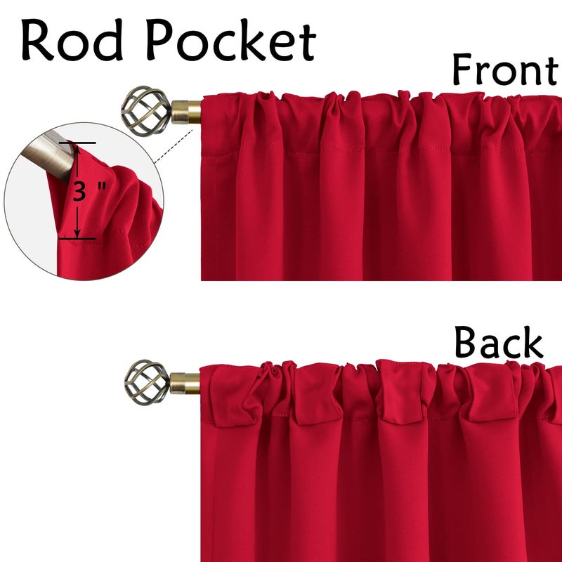BGment Rod Pocket and Back Tab Blackout Curtains for Bedroom - Thermal Insulated Room Darkening Curtains for Living Room  2 Window Curtain Panels (52 x 72 Inch  Red) - Image 2