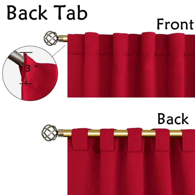 BGment Rod Pocket and Back Tab Blackout Curtains for Bedroom - Thermal Insulated Room Darkening Curtains for Living Room  2 Window Curtain Panels (52 x 72 Inch  Red) - Image 3