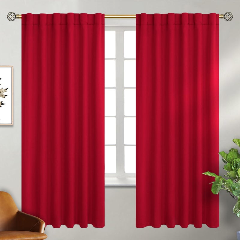 BGment Rod Pocket and Back Tab Blackout Curtains for Bedroom - Thermal Insulated Room Darkening Curtains for Living Room  2 Window Curtain Panels (52 x 72 Inch  Red) - Image 1