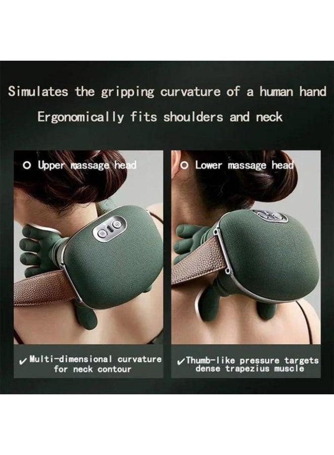 جهاز تدليك الرقبة بالأصابع، جهاز تدليك كهربائي محمول قابل لإعادة الشحن للرقبة والكتف، تدليك عميق للأنسجة مع وظيفة التسخين والجذب، تدليك يدوي حقيقي للرقبة والظهر والكتف، قطعة واحدة - Image 5