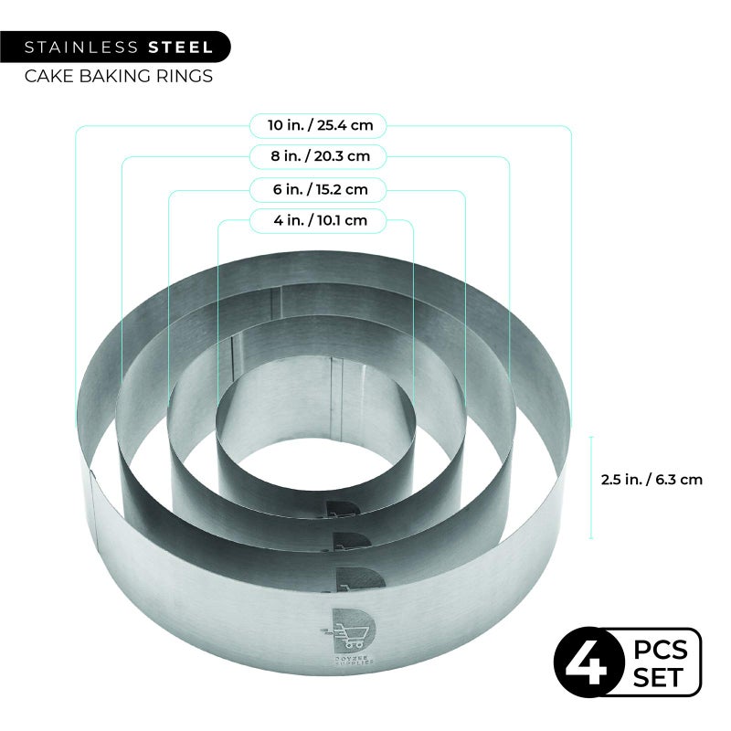 Doyzee Supplies Cake Mold Set - Pastry & Mousse Ring Molds for Baking - 4/6/8/10 Inch - Image 2