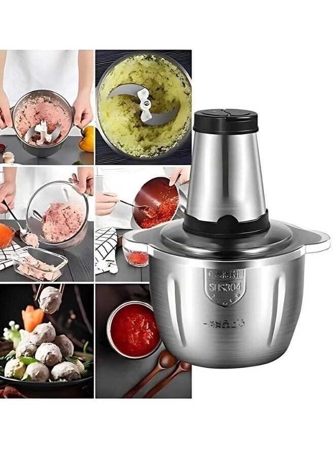 Gold Crest Electric Meat Chopper Grinder 3 Litre 400W with two variable speed Stainless Steel Bowl Food Processor for Meat Vegetables Onion Ginger Garlic Mincer Blender for Home / Restaurants / Kitchen  - Image 2