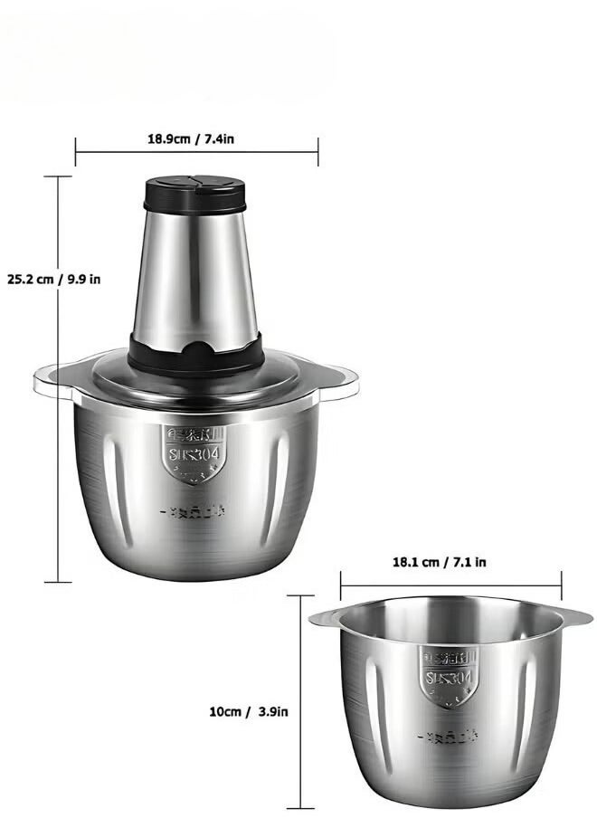 Electric Meat Chopper Grinder 3 Litre 400W with two variable speed Stainless Steel Bowl Food Processor for Meat Vegetables Onion Ginger Garlic Mincer Blender for Home / Restaurants / Kitchen