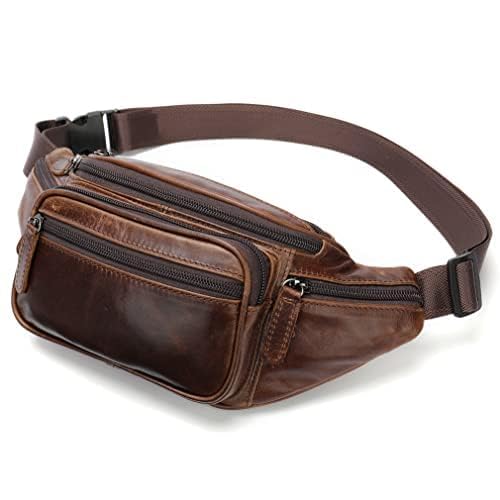 Hebetag Leather Fanny Pack Waist Bag for Men Women Outdoor Travel Hiking Camping Walking Running Hip Bum Belt Slim Cell Phone Purse Wallet Pouch Coffee - Image 2