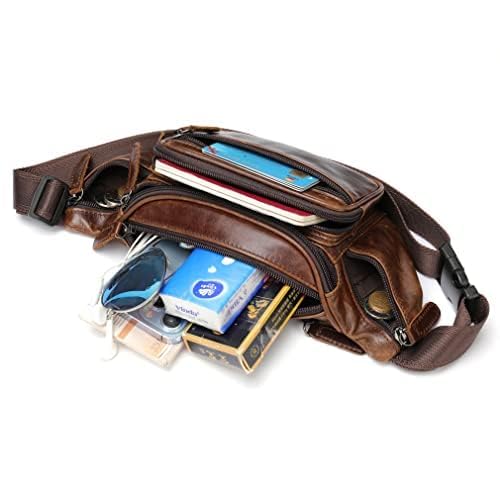 Hebetag Leather Fanny Pack Waist Bag for Men Women Outdoor Travel Hiking Camping Walking Running Hip Bum Belt Slim Cell Phone Purse Wallet Pouch Coffee - Image 3