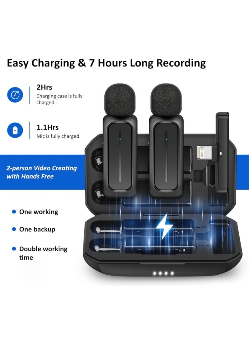 بيوينتي قطعتان من ميكروفون لافاليير لاسلكي للآيفون والآيباد والأندرويد مع حافظة شحن 7H ميكروفون لافاليير لاسلكي لتسجيل الفيديو والتدوين على اليوتيوب والمقابلات و3 أوضاع لإزالة الضوضاء، 70 قدمًا - Image 5