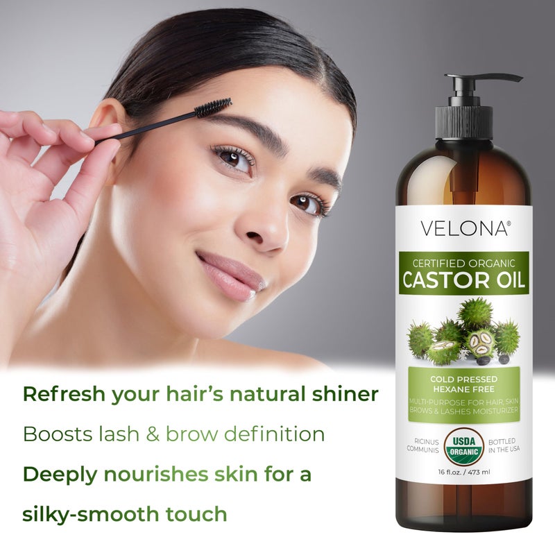 velona USDA Certified Organic Castor Oil - 32 fl oz | For Hair Growth, Boost Eyelashes, Eyebrows | Cold pressed, Natural Oil, USP Grade | Hexane Free, Lash Serum, Caster - Image 5