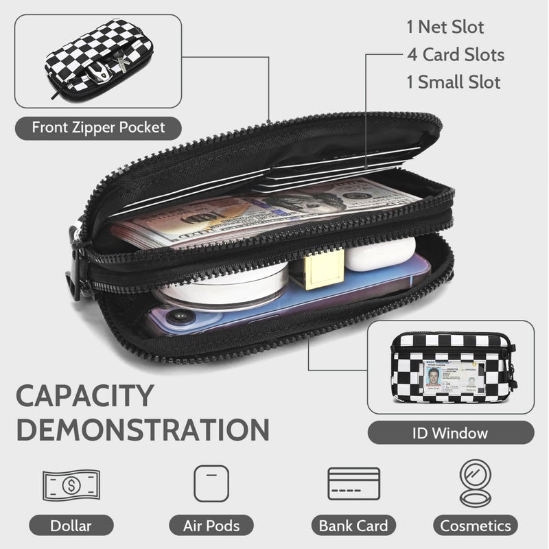 FODOKO Wristlet wallets for women Nylon Quilted Wallet with 4 Zippers,Travel Credit Card,Holder Cell Phone Organizer,coin purse (checkered Black) - Image 4
