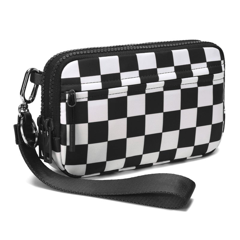 FODOKO Wristlet wallets for women Nylon Quilted Wallet with 4 Zippers,Travel Credit Card,Holder Cell Phone Organizer,coin purse (checkered Black) - Image 1