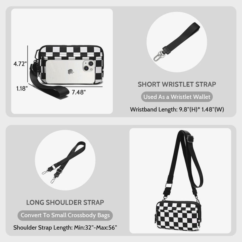 FODOKO Wristlet wallets for women Nylon Quilted Wallet with 4 Zippers,Travel Credit Card,Holder Cell Phone Organizer,coin purse (checkered Black) - Image 5