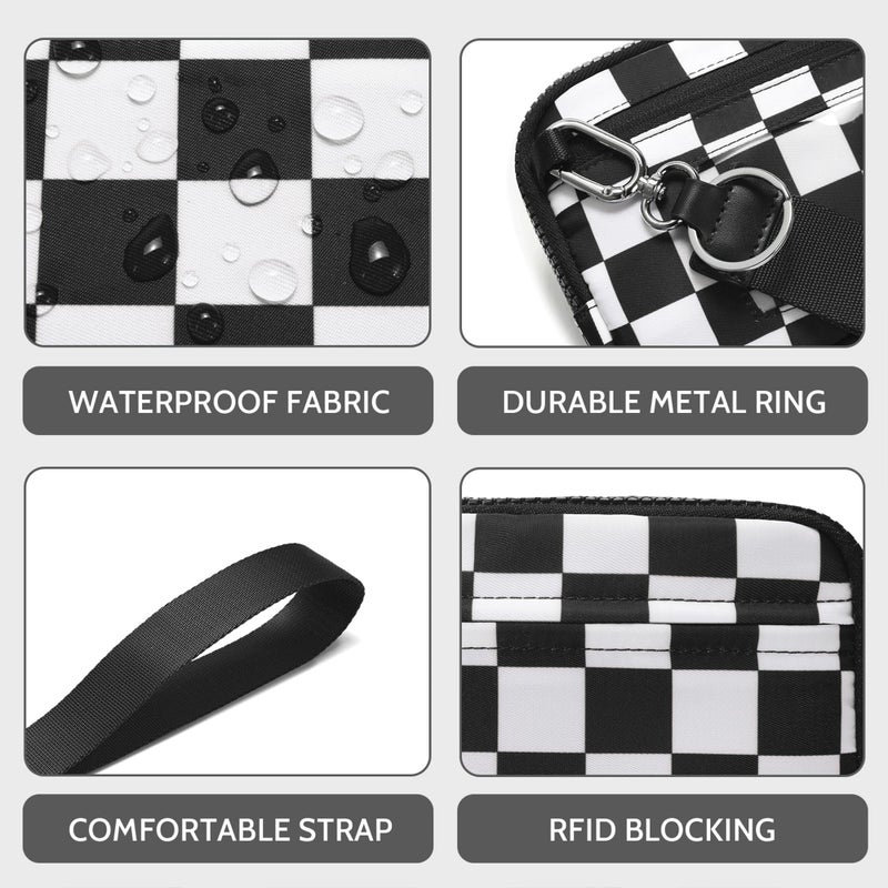FODOKO Wristlet wallets for women Nylon Quilted Wallet with 4 Zippers,Travel Credit Card,Holder Cell Phone Organizer,coin purse (checkered Black) - Image 3
