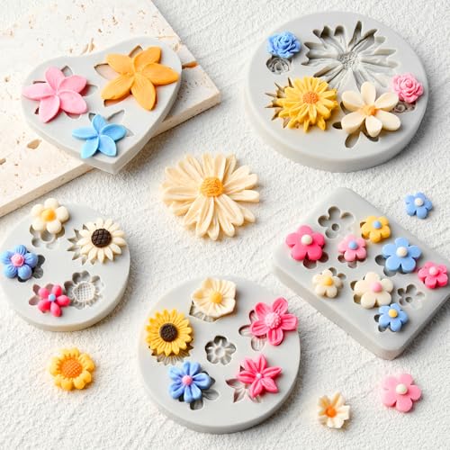 JOERSH 5PCS Silicone Flower Molds, Non-Stick Daisy Sunflower Fondant Chocolate Molds for Dessert Cake Decorating, Cupcake Topper, Cake Pop, Candy - Image 4