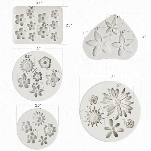 JOERSH 5PCS Silicone Flower Molds, Non-Stick Daisy Sunflower Fondant Chocolate Molds for Dessert Cake Decorating, Cupcake Topper, Cake Pop, Candy - Image 2