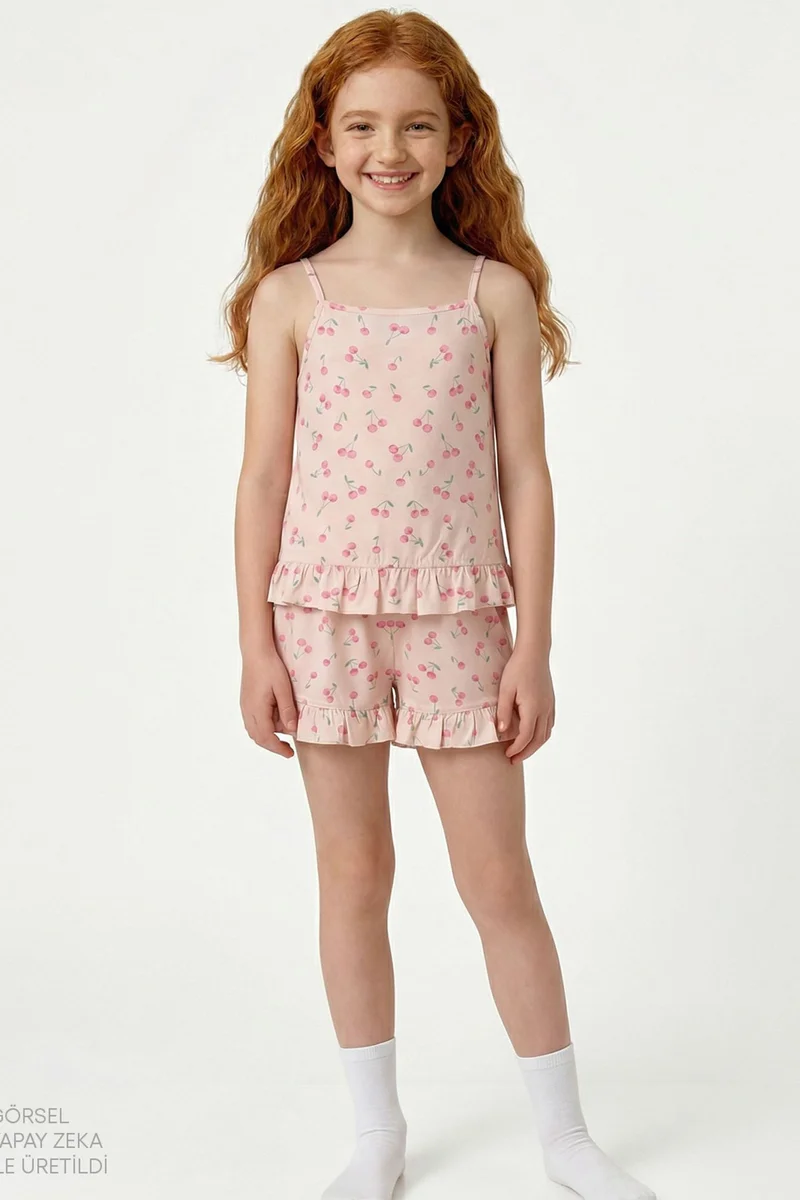 Penti PENTI Girls' Pinky Cherry Short Sleeve Pajama Set