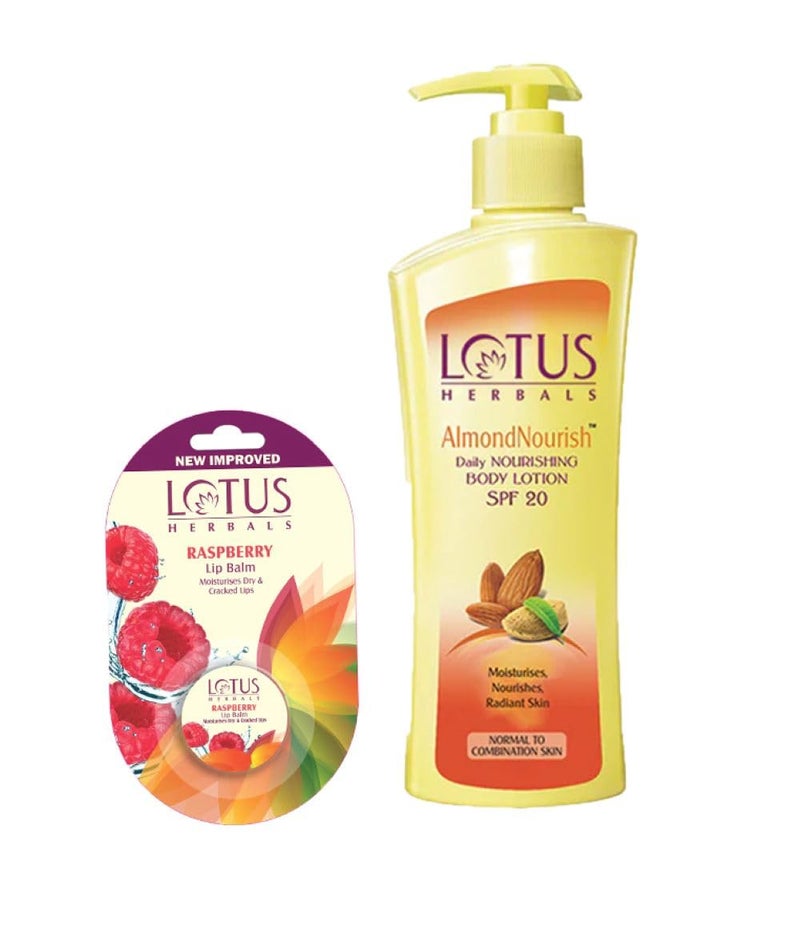 LOTUS HERBALS Lotus Herbals Winter Kit Almondnourish Daily Nourishing Body Lotion_250ml  Lip BalmRaspberry_5g Set Of 2 