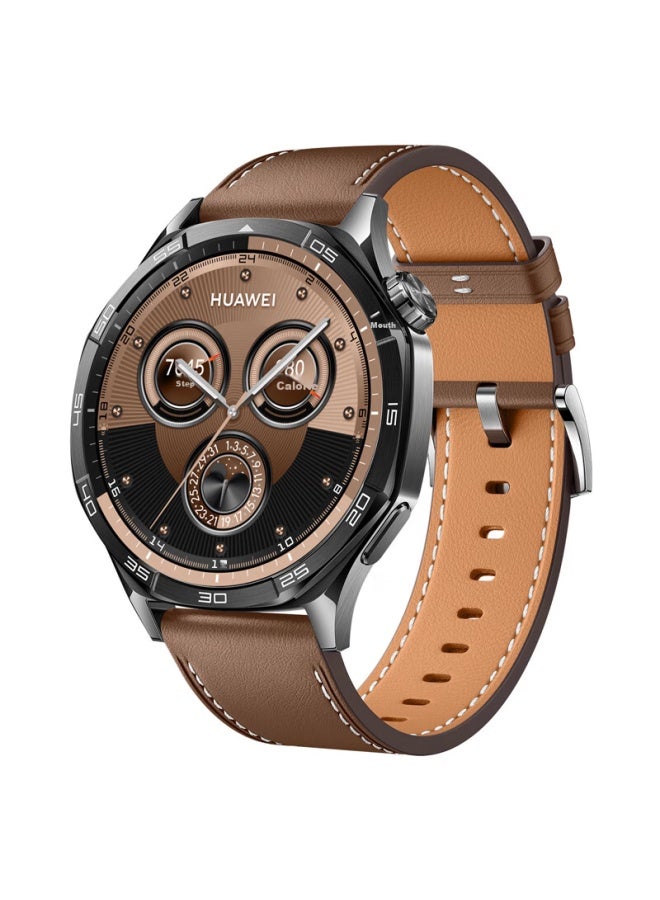 Wei Qiantu Weiqiantu Genuine Leather Watch Band For Huawei Gt 5/5 Pro Smarch Men's Leather Strap For Huawei Smart Sports Watch - Gravel Brown With Flat Tail Leather Strap - Image 1