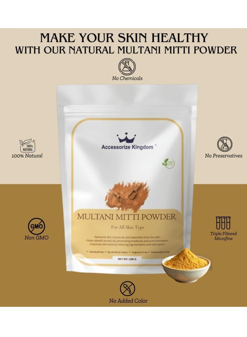 مملكة الإكسسوارات بودرة ملتاني ميتي (100 جم) - طبيعي ونقي 100٪ | مناسب للبشرة والشعر | ينظف بعمق ويمتص الزيوت الزائدة ويفتح المسام | يضيء البشرة ويقلل من الشوائب ويتحكم في حب الشباب - Image 2