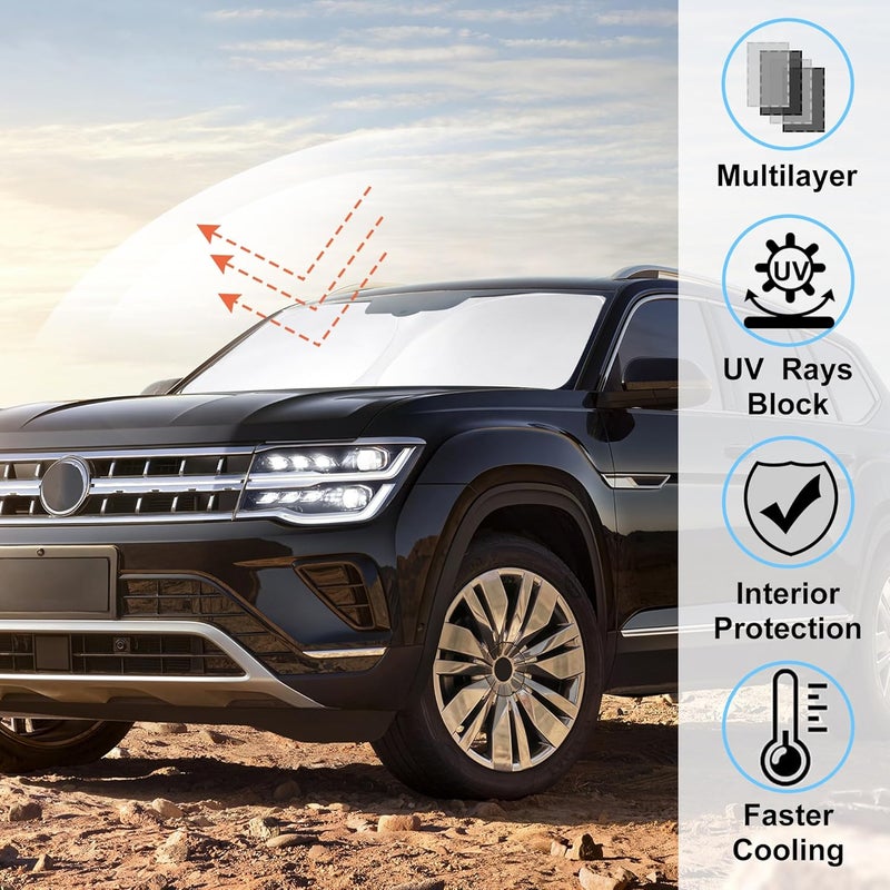 LHFLIVE Windshield Sun Shade for 2018-2024 Volkswagen Atlas VW Atlas Cross Sport Accessories Front Window Sunshade Shield Keep Your Car Interior Cooler - Image 2