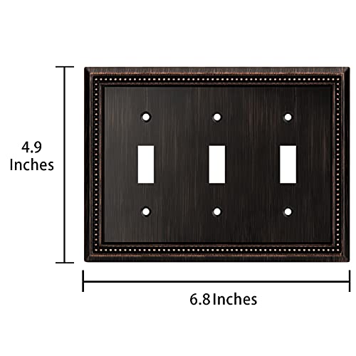Henne Bery Sunken Pearls Heavy Duty Decorative Wall Plate Switch Plate Outlet Cover (Triple Toggle, Aged Bronze) - Image 3