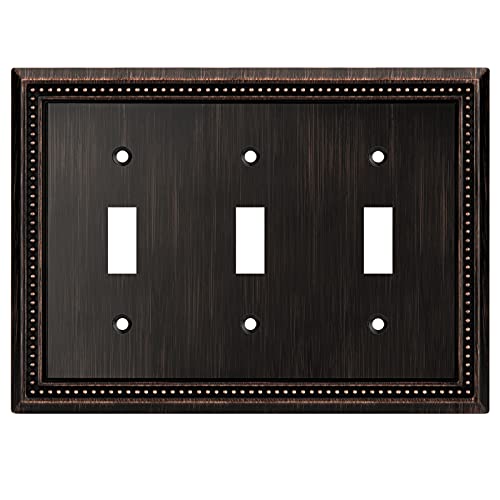 Henne Bery Sunken Pearls Heavy Duty Decorative Wall Plate Switch Plate Outlet Cover (Triple Toggle, Aged Bronze) - Image 1