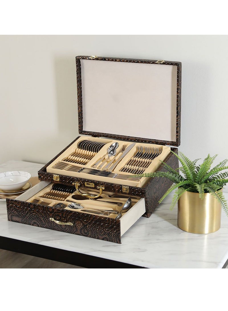 Reko Cutlery Sets Heavy Quality Stainless Steel Arabesque Gold Plated Mixed Tableware Easy Clean and Dishwasher Safe for Family Gathering Conference - Image 1