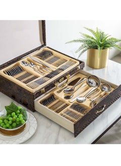 Reko Cutlery Sets Heavy Quality Stainless Steel Arabesque Gold Plated Mixed Tableware Easy Clean and Dishwasher Safe for Family Gathering Conference  - Image 4