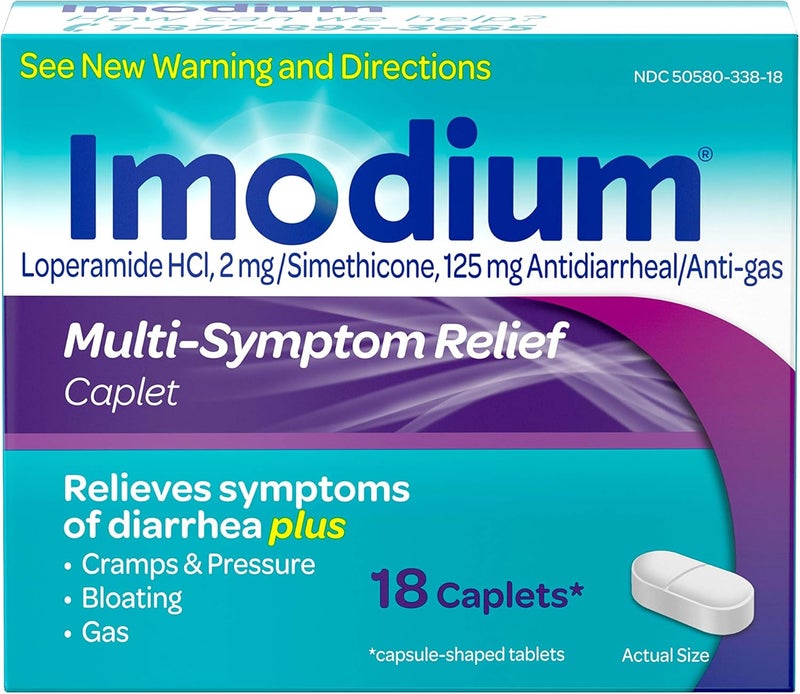 Imodium Multi-Symptom Caplets for Diarrhea Relief with Gas, Bloating & Cramps, 18 ct.