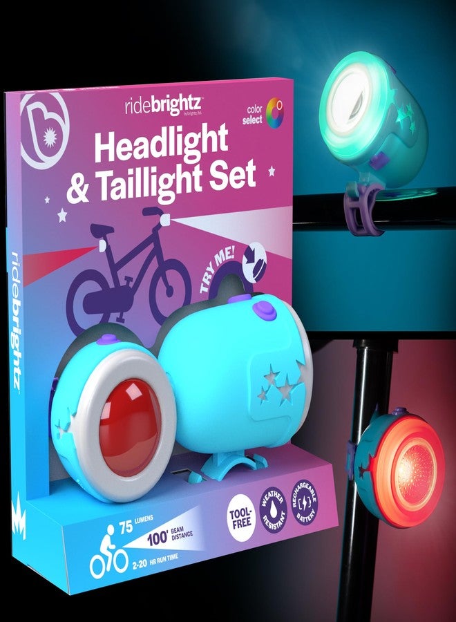 Brightz RideBrightz LED Bike Headlight and Tail Light Set - Rechargeable Bike Lights Front and Back - Kids Bicycle & Scooter Accessories for Boys and Girls - Lighting Set for Safety & Visibility Star - Image 1