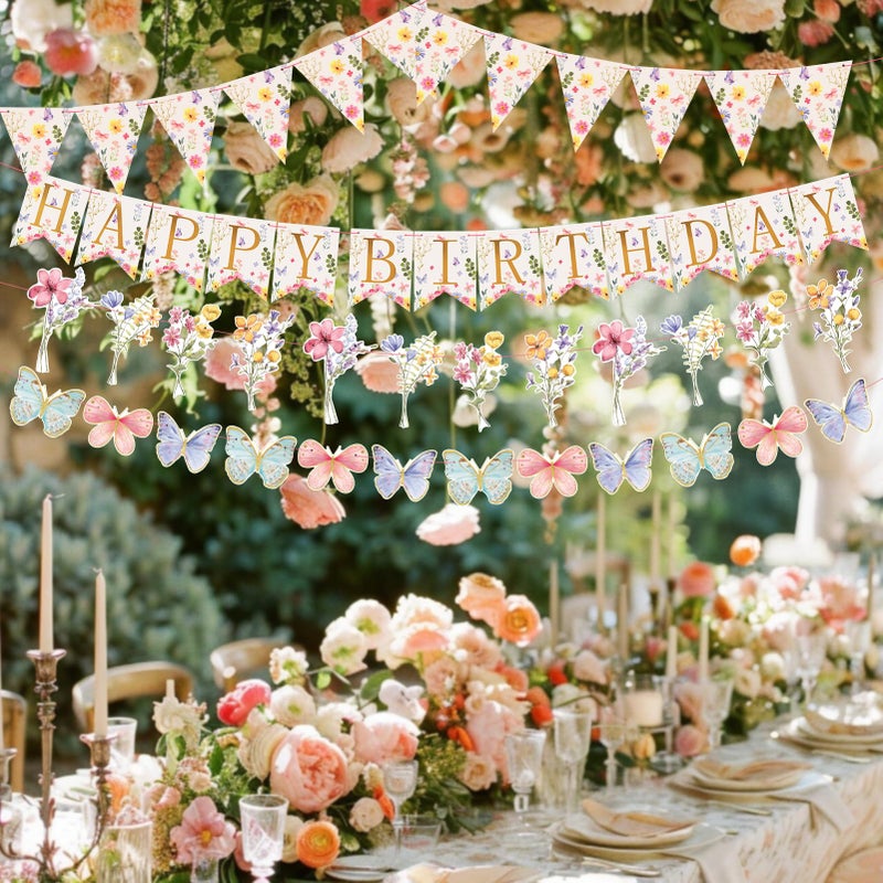 Homarkable Flower Birthday Decorations,Floral Birthday Banners,with Flower Bouquet Garland, Party Decorations for Girls Women - Image 3