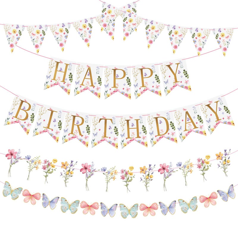 Homarkable Flower Birthday Decorations,Floral Birthday Banners,with Flower Bouquet Garland, Party Decorations for Girls Women - Image 1