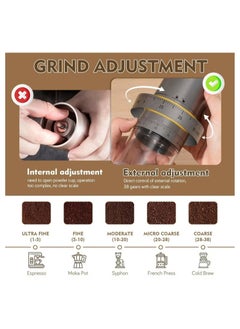 ELFSA Portable Electric Burr Coffee Grinder with 38 Adjustable Settings, Rechargeable Coffee Grinder with LED Display, Cordless Coffee Mill for Travel, Camping, Office, Espresso, Pour Over, Etc  - Image 3