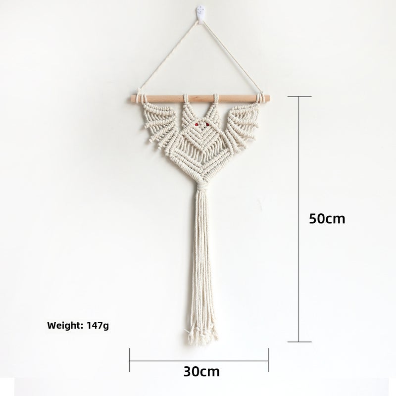 Handmade Bat Macrame Plant Hanger Tapestry Beige Short 