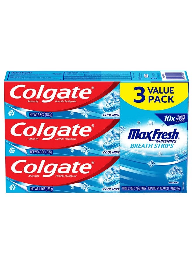 Colgate Max Fresh with Whitening Toothpaste with Mini Breath Strips, Cool Mint Toothpaste for Bad Breath, 6.3 Oz Tube. 3 Pack - Image 1