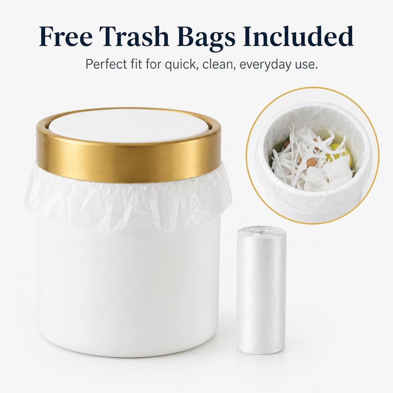 JILLICK Mini Trash Can with Lid, Stainless Steel Small Tiny, Countertop Trash Can for Desk Office Coffeetop, Swing Top Trash Bin 1.5 L/0.40 Gal, White - Image 5