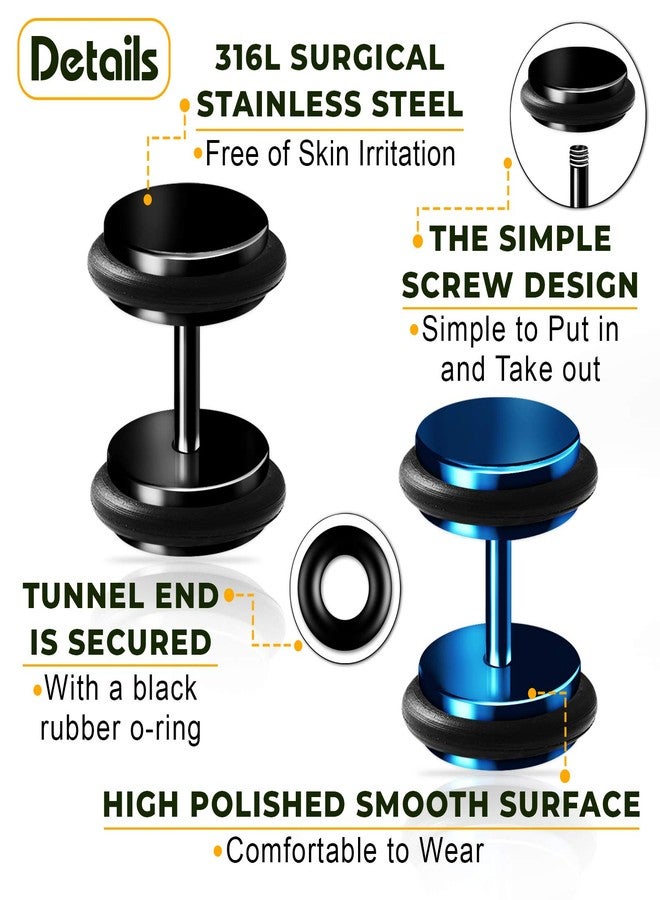 BIG GAUGES 2 Pairs Black Anodized 16g Gauge 1.2mm 0g (8mm) Dark Blue Fake Plugs O-Rings Piercing Cheater Illusion Ear Lobe Plugs BG3272 - Image 3