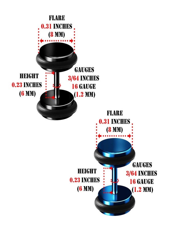 BIG GAUGES 2 Pairs Black Anodized 16g Gauge 1.2mm 0g (8mm) Dark Blue Fake Plugs O-Rings Piercing Cheater Illusion Ear Lobe Plugs BG3272 - Image 2