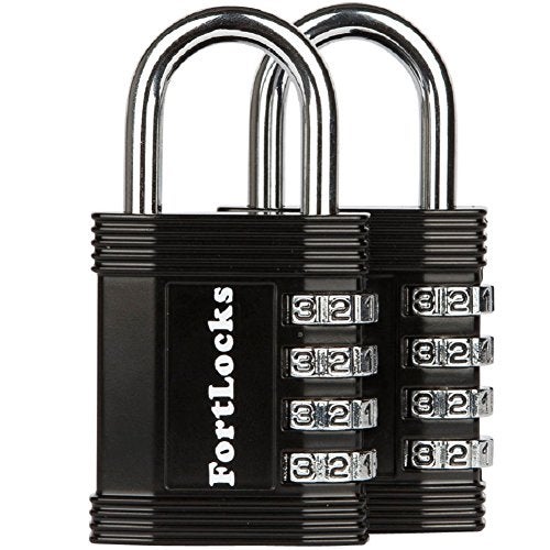 FortLocks Padlock - 4 Digit Combination Lock for Gym Outdoor & School Locker, Fence, Case & Shed – Heavy Duty Resettable Set Your Own Combo – Waterproof & Weatherproof (2 Pack - Black) - Image 1