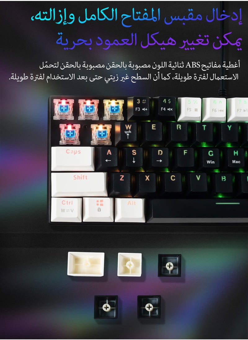 أركايوبتيركس - لوحة مفاتيح ميكانيكية للألعاب مزودة بإضاءة خلفية بألوان قوس قزح LED RGB، مفاتيح قابلة للتوصيل، لوحة مفاتيح ألعاب، لوحة مفاتيح ألعاب سلكية USB 61 مفتاح - أسود - Image 1