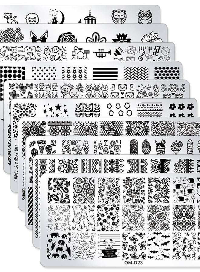 10Pcs Nail Art Stamping Plates Set Animals Design Nail Image Stamp Plates Manicure Templates Nail Art Tools