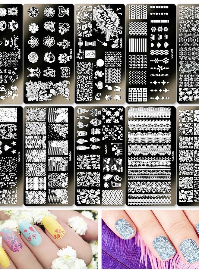 10Pcs Nail Art Stamping Plates Set Animals Design Nail Image Stamp Plates Manicure Templates Nail Art Tools